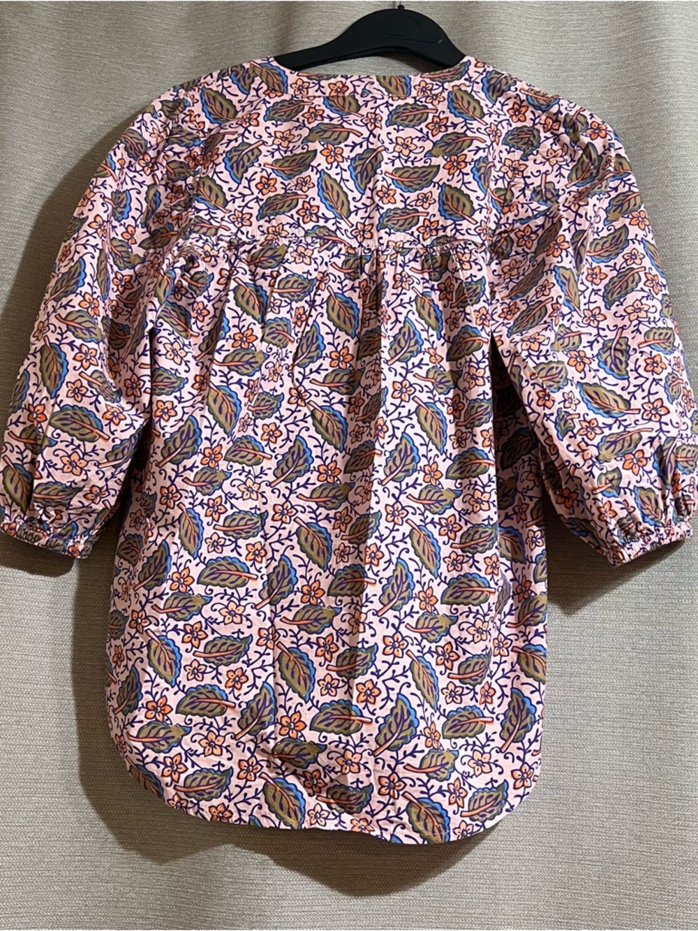 Roller Rabbit Pink Floral Leaf Print Cotton Blouse Top Peasant Size Small - Picture 2 of 10